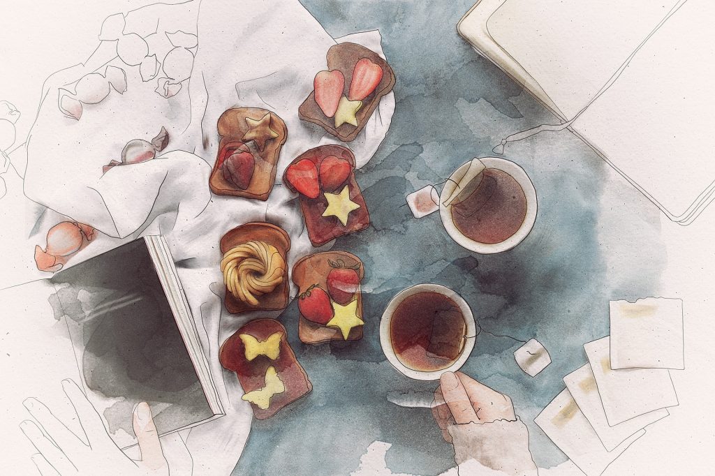 Image of hand illustrated tea and toast